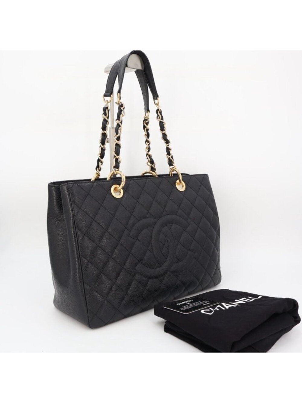 Chanel Quilted Grand Shopping Tote GST Leather Black